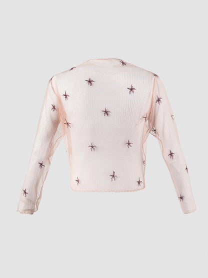 Pink Gorden long-sleeved top with maroon embroidery