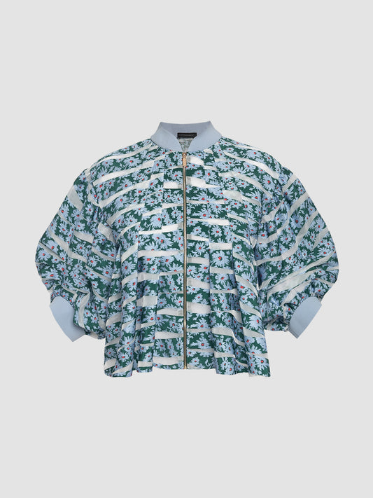 Pleated Organza Jacket in Baby Blue Floral