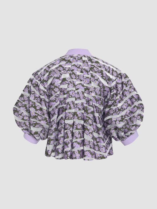 Pleated Organza Jacket in Purple Floral