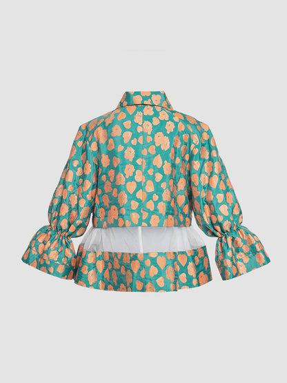 Peplum Bell Sleeve Jacket In Tangerine Heart