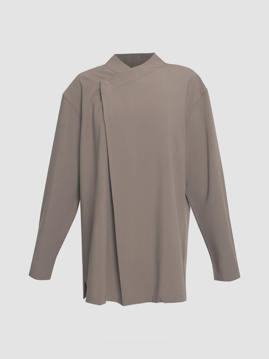 Etoupe pleated long-sleeved linen shirt