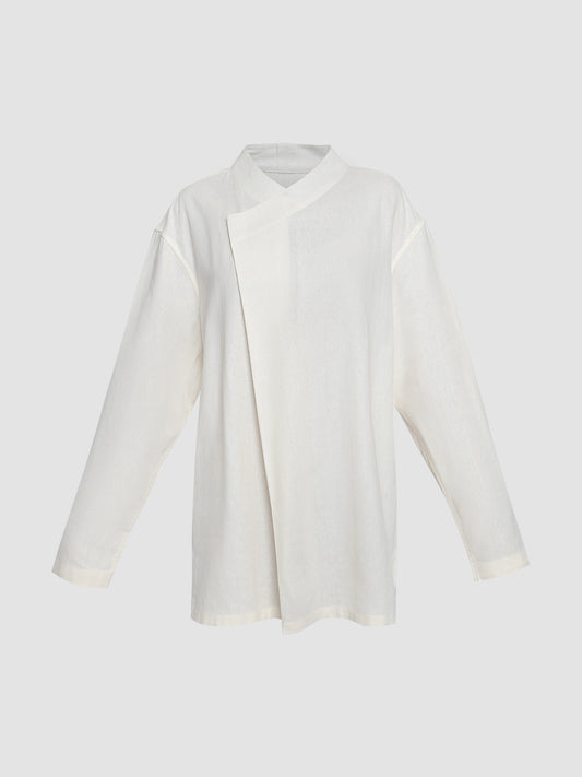 Off-white pleated long-sleeved linen shirt