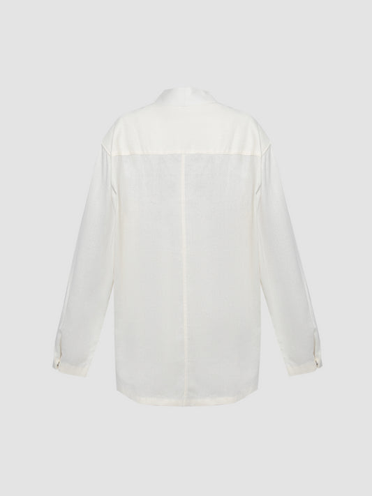 Off-white pleated long-sleeved linen shirt