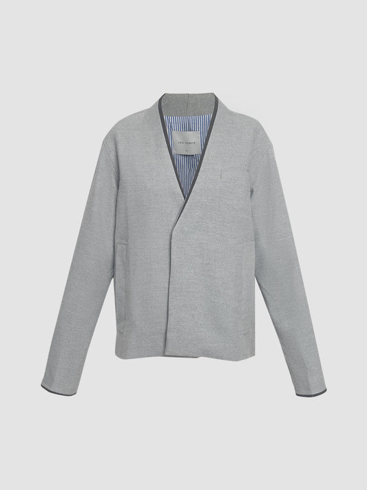 Grey collarless outer with piping