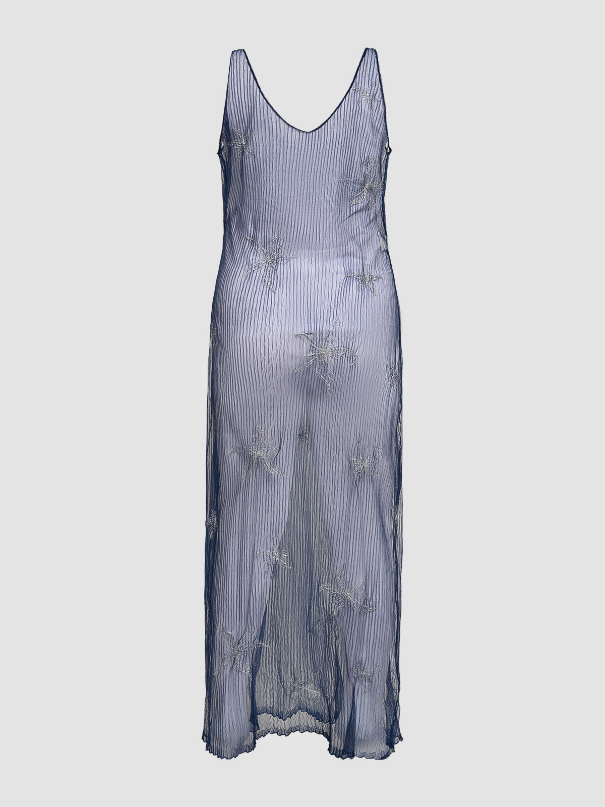 V Sheer Dress in Silver on Navy