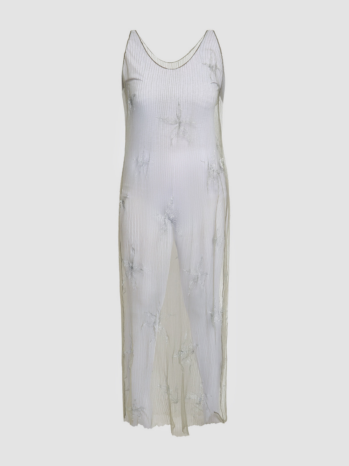 V Sheer Dress in Silver on Sage