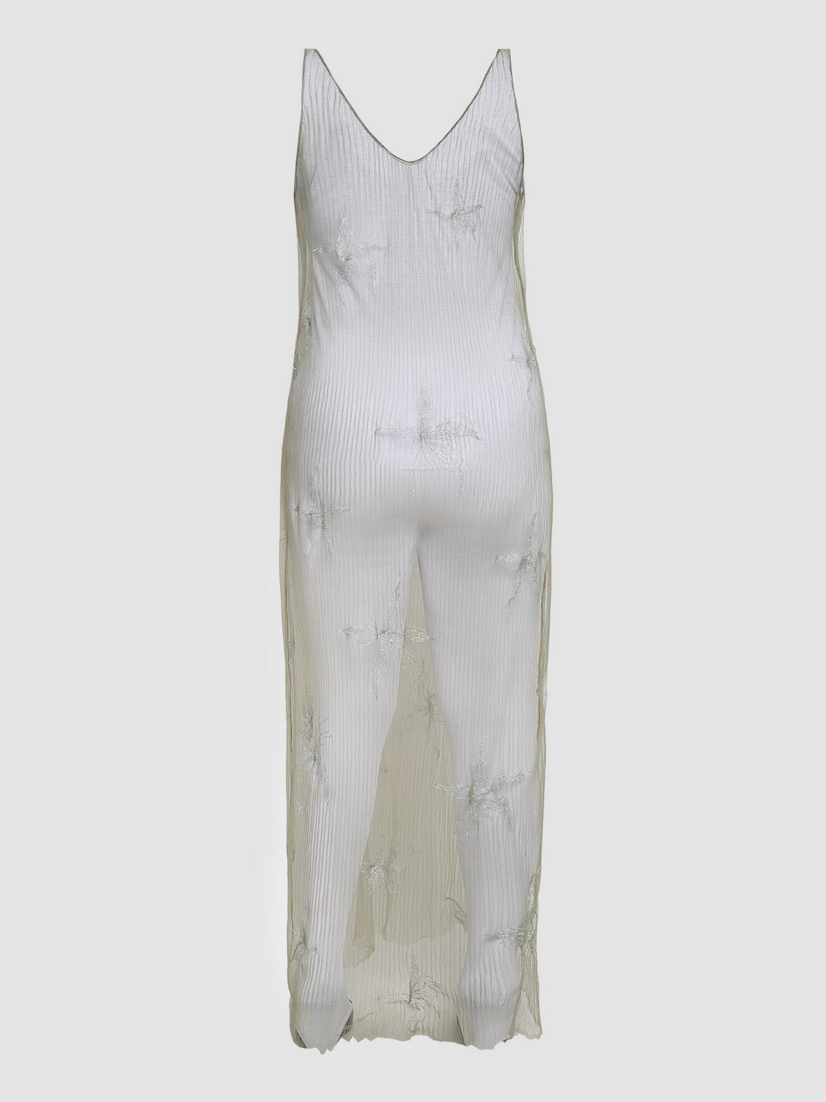 V Sheer Dress in Silver on Sage