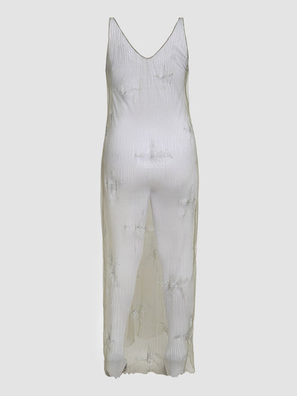 V Sheer Dress in Silver on Sage