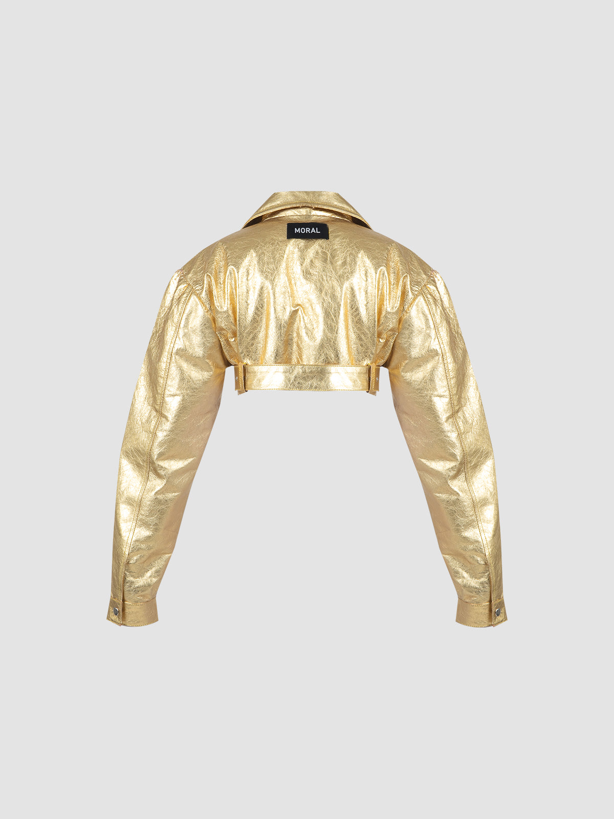 Cropped Leather Biker Jacket in Metallic Gold