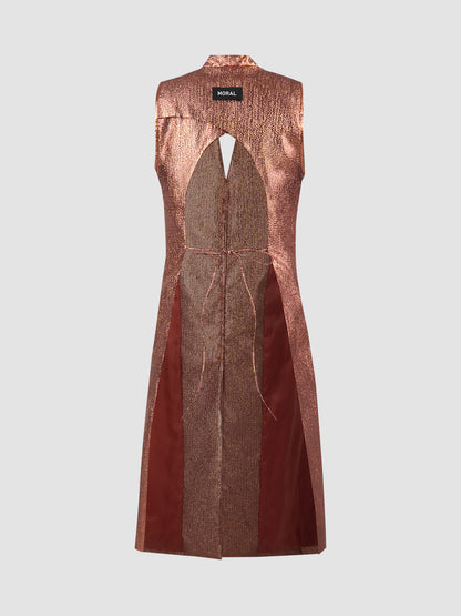 Jacquard Vest Dress in Metallic Orange