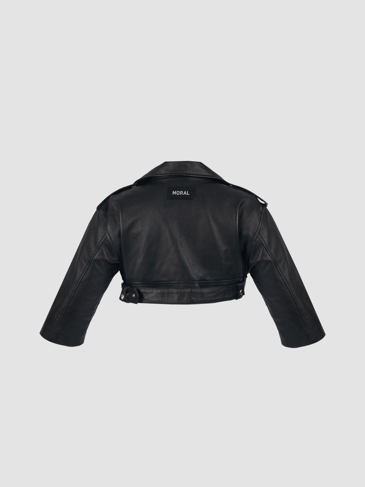 Cropped Leather Biker Jacket in Black