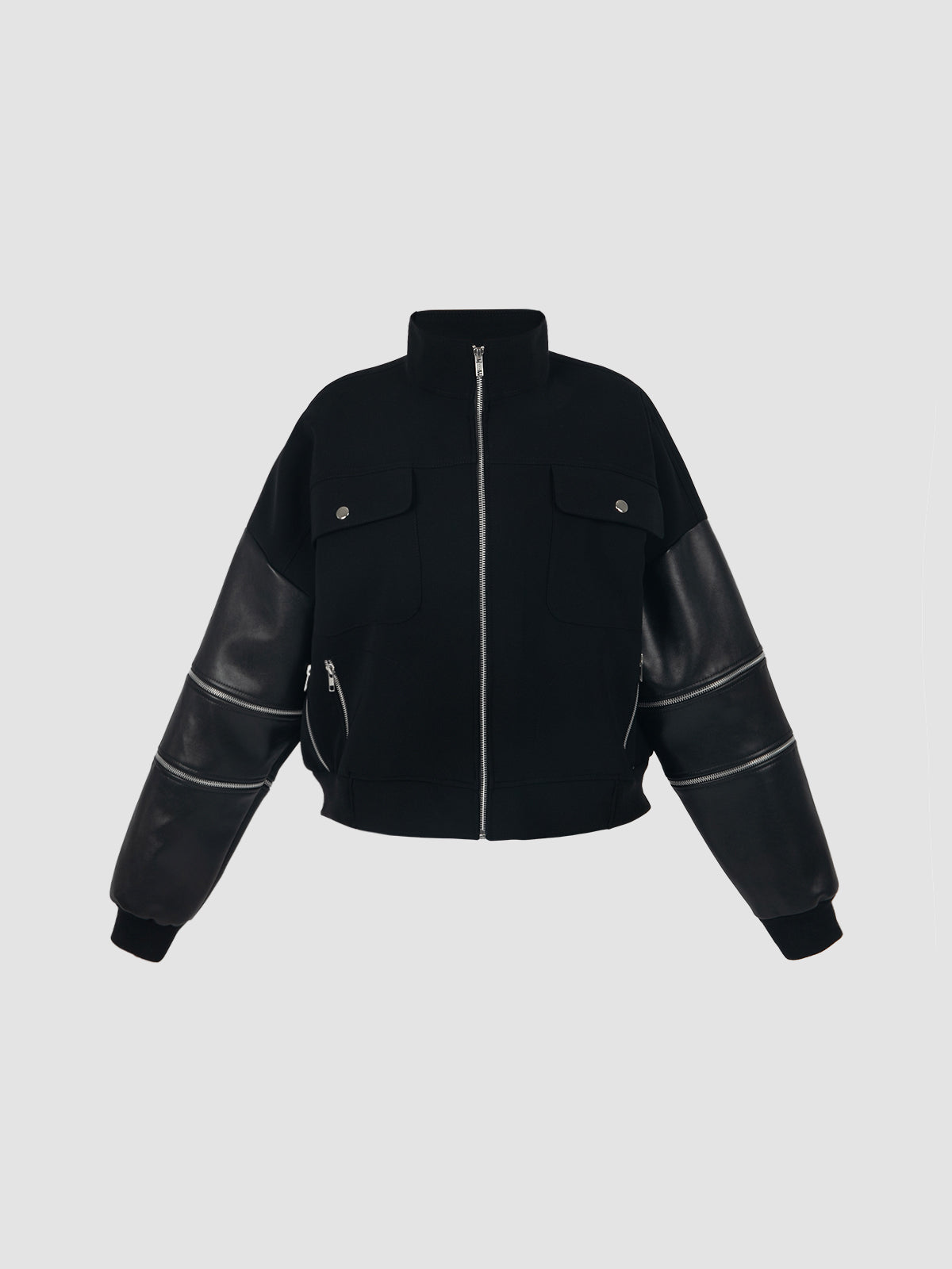 Bomber Synthetic Leather Jacket in Black