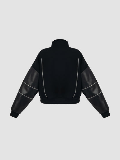 Bomber Synthetic Leather Jacket in Black