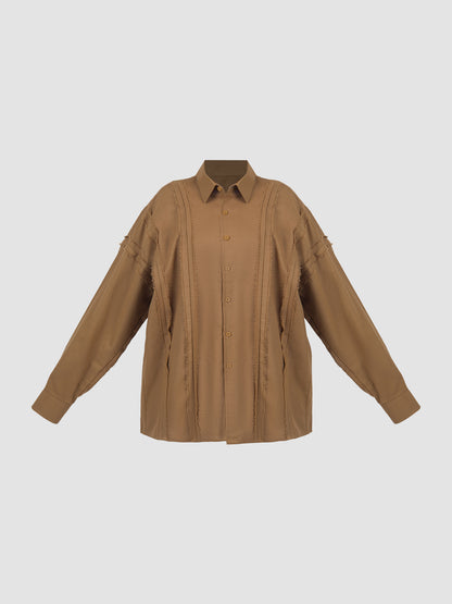 Cotton Linen Oversized Shirt in Brown