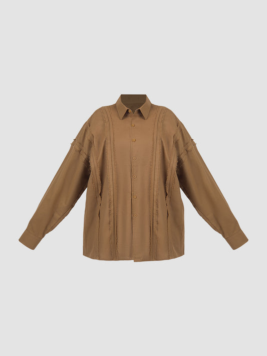 Cotton Linen Oversized Shirt in Brown