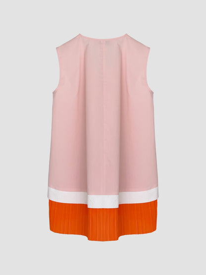 Coral pink Mikoshi blouse with orange pleats