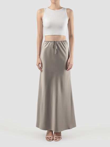 Beige long silky skirt