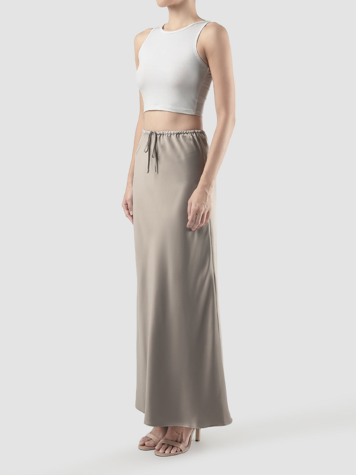 Beige long silky skirt