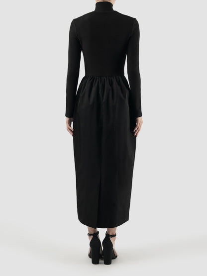 Black Half Zip-Up turtleneck midi dress