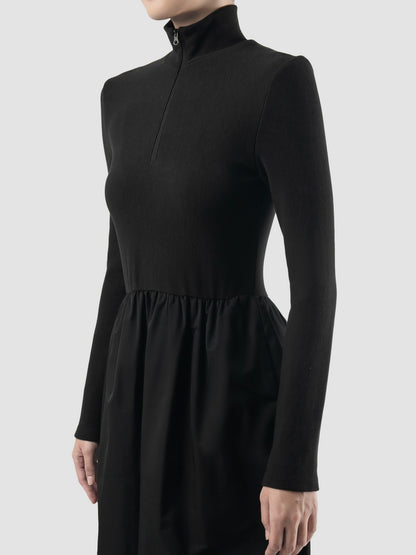 Black Half Zip-Up turtleneck midi dress