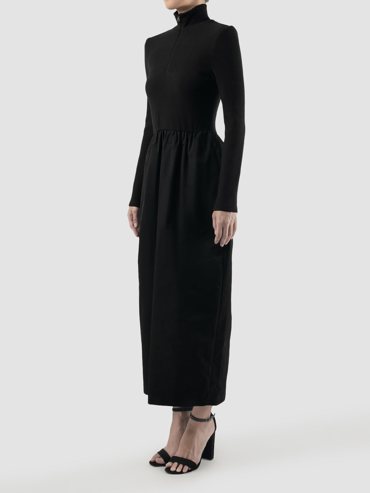 Black Half Zip-Up turtleneck midi dress