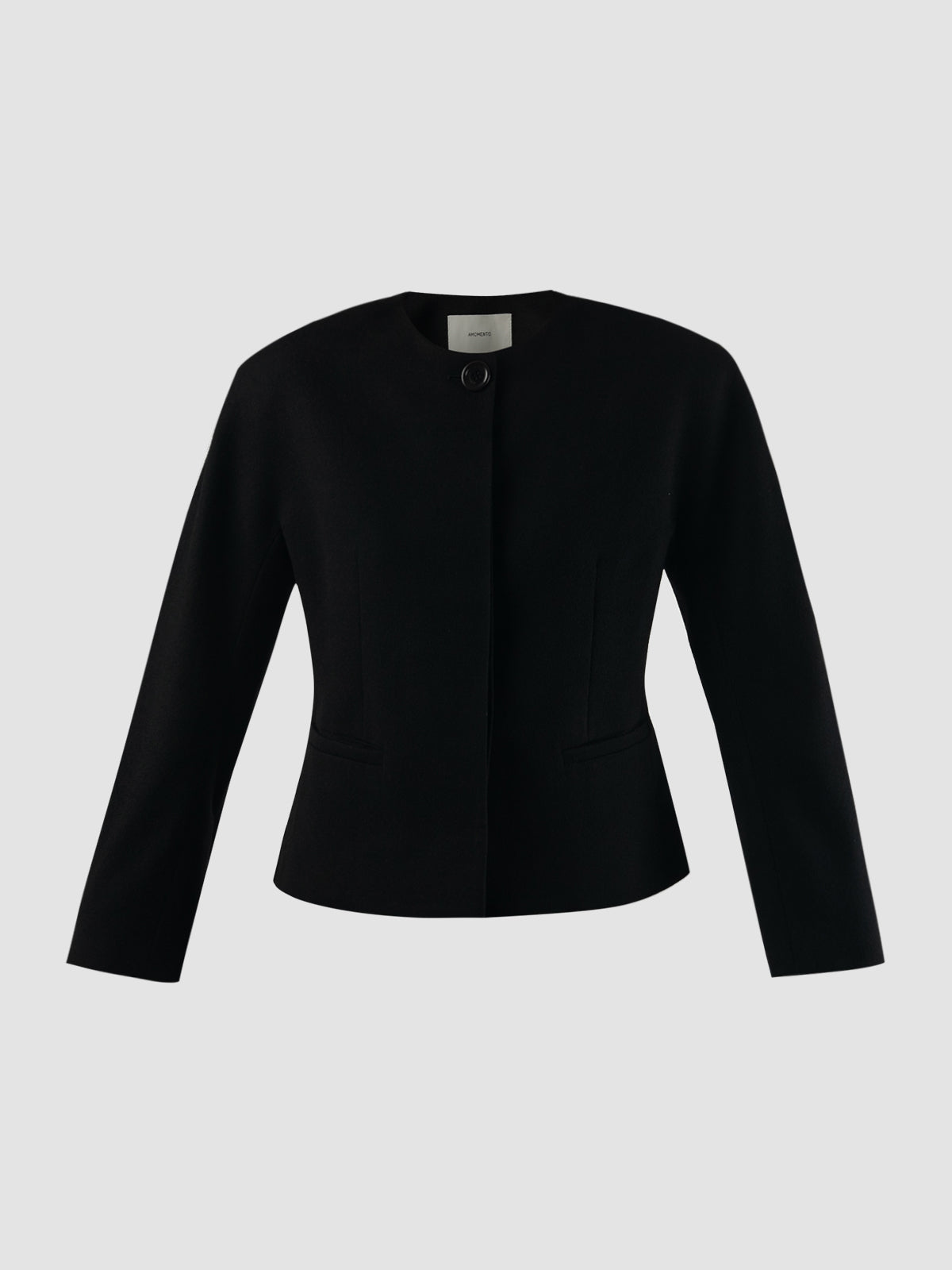 Black wool blend rounded shoulder jacket