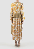 Gold Alana long-sleeved maxi dress with flower prints