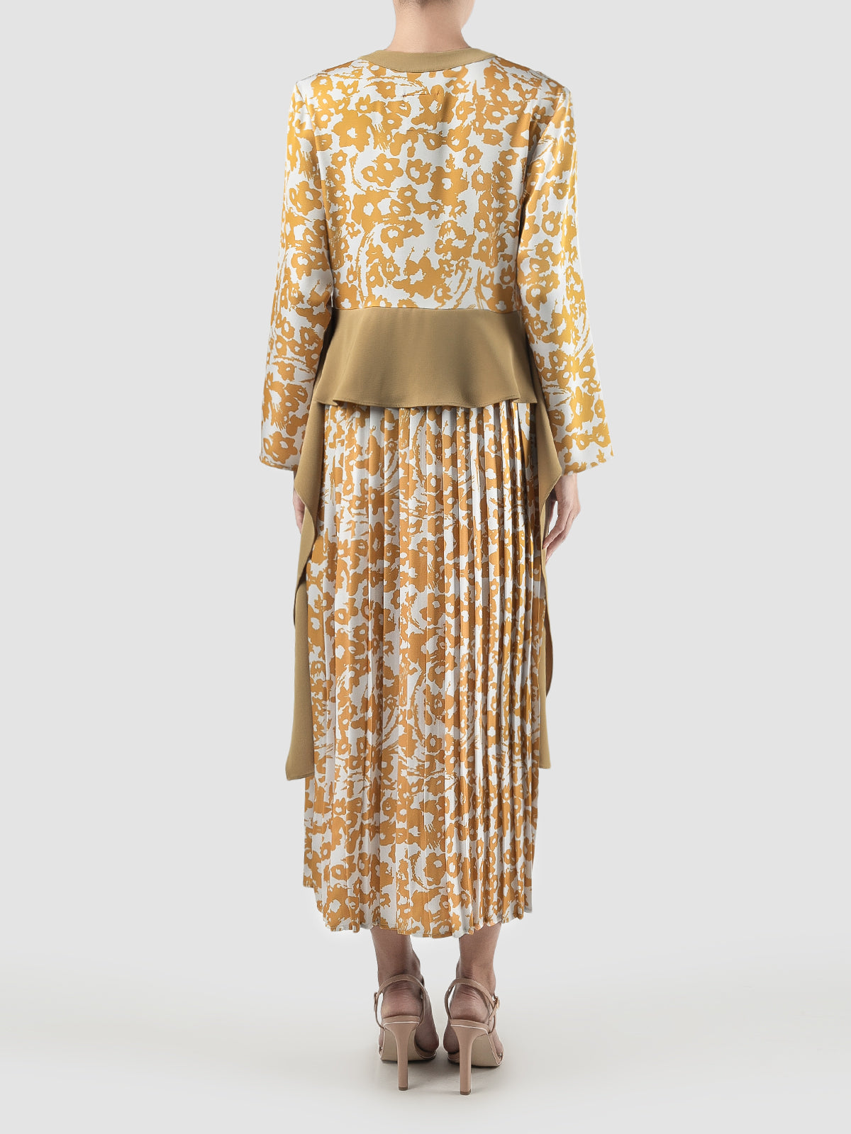 Gold Alana long-sleeved maxi dress with flower prints