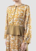 Gold Alana long-sleeved maxi dress with flower prints