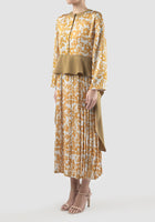 Gold Alana long-sleeved maxi dress with flower prints