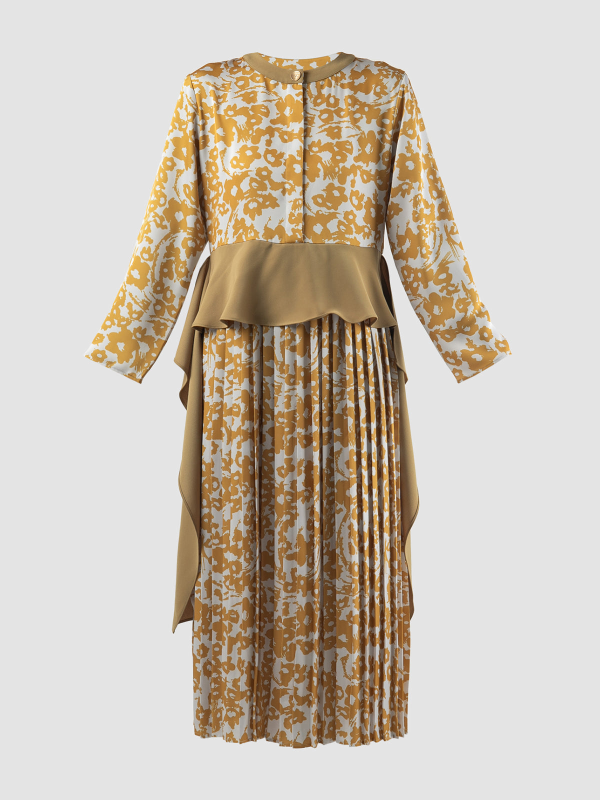 Gold Alana long-sleeved maxi dress with flower prints