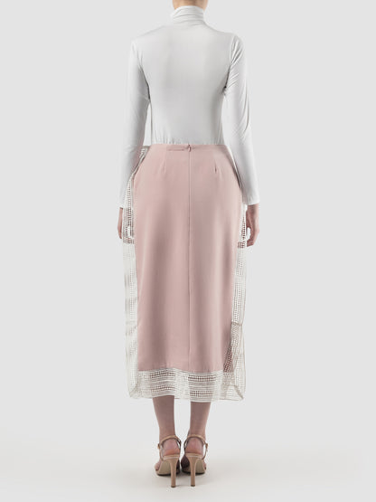 Pink Dove lace-detailed midi skirt