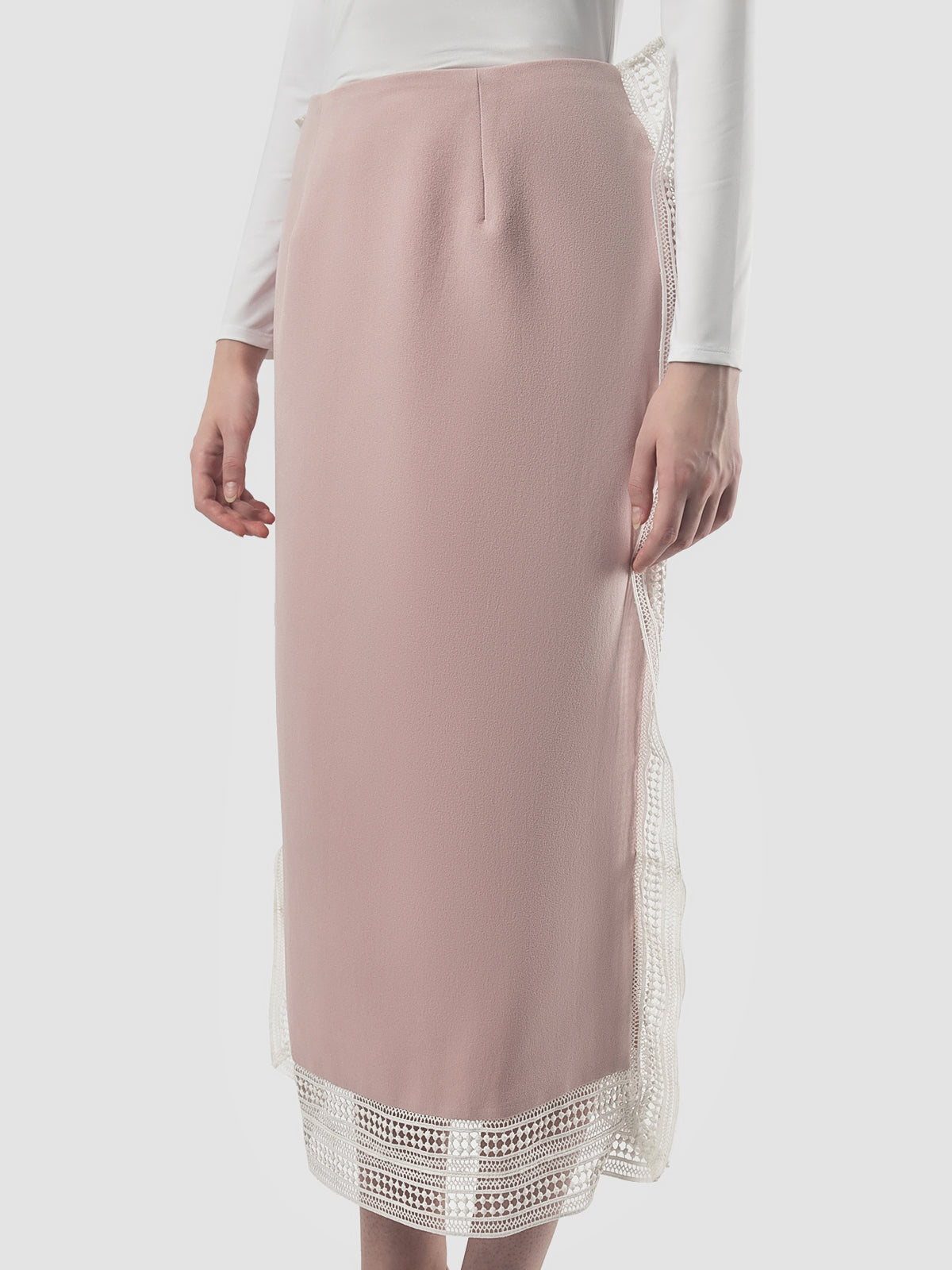 Pink Dove lace-detailed midi skirt