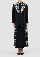 Black Vida long-sleeve blouse with flower scarf