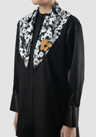 Black Vida long-sleeve blouse with flower scarf