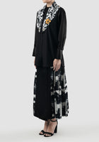 Black Vida long-sleeve blouse with flower scarf