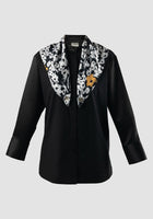 Black Vida long-sleeve blouse with flower scarf