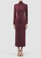 Burgundy turtleneck long dress