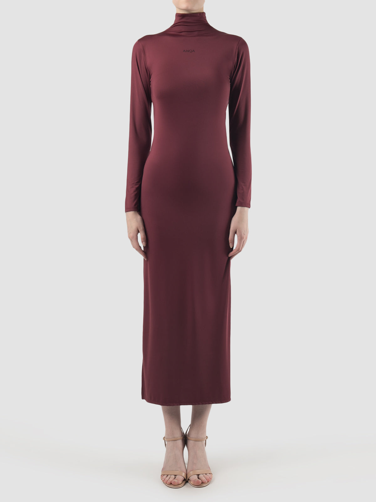 Burgundy turtleneck long dress