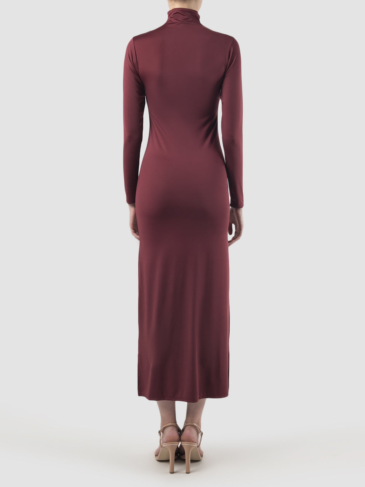 Burgundy turtleneck long dress