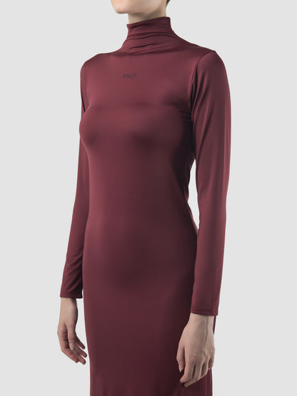 Burgundy turtleneck long dress