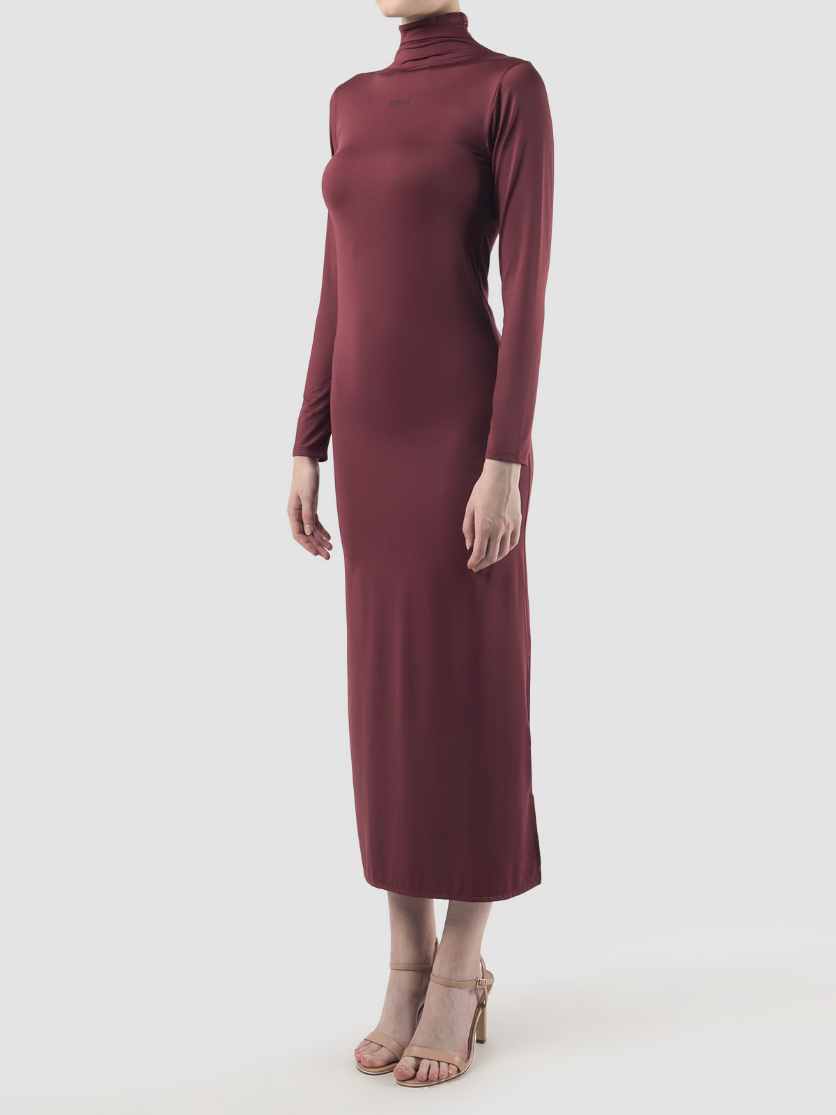 Burgundy turtleneck long dress