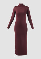 Burgundy turtleneck long dress