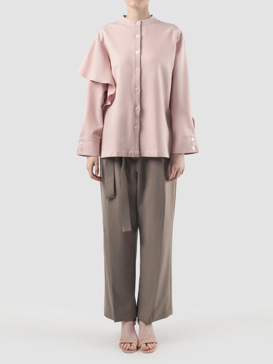 Pink Alana blouse with asymmetric long sleeves