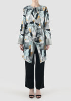 Cloud mist blue Fen outerwear with abstract prints