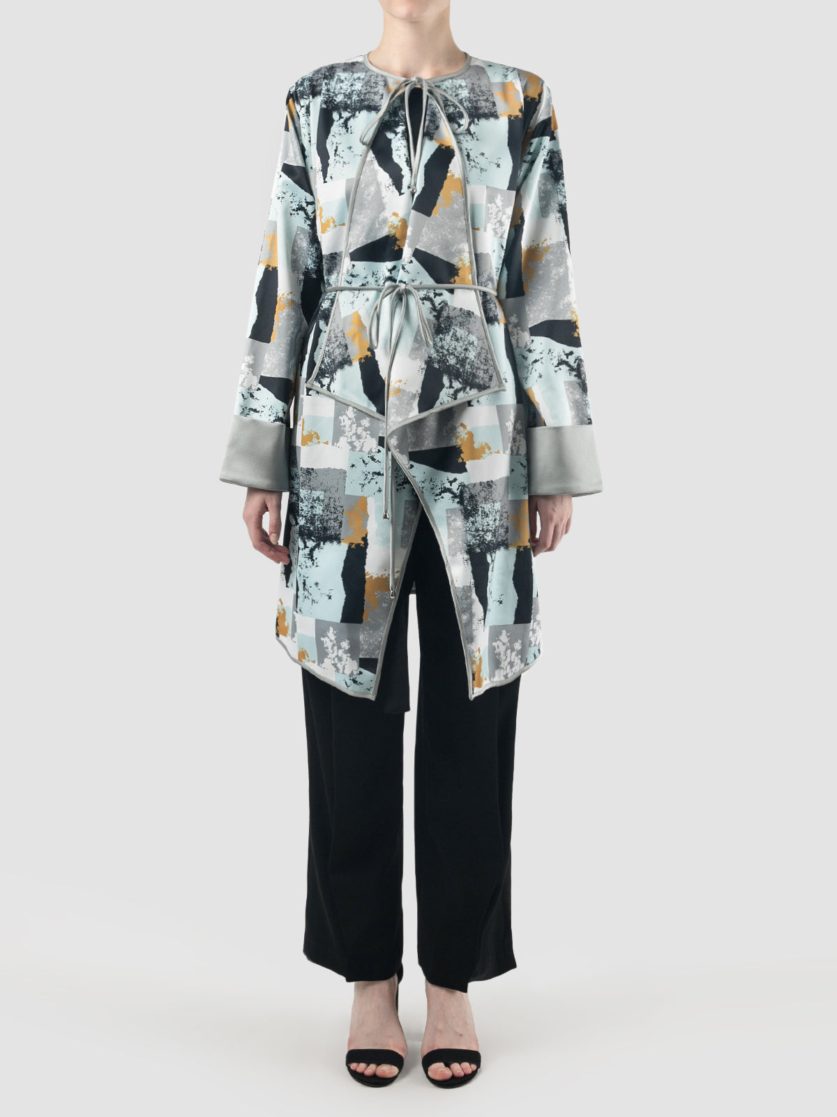 Cloud mist blue Fen outerwear with abstract prints