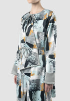 Cloud mist blue Fen outerwear with abstract prints