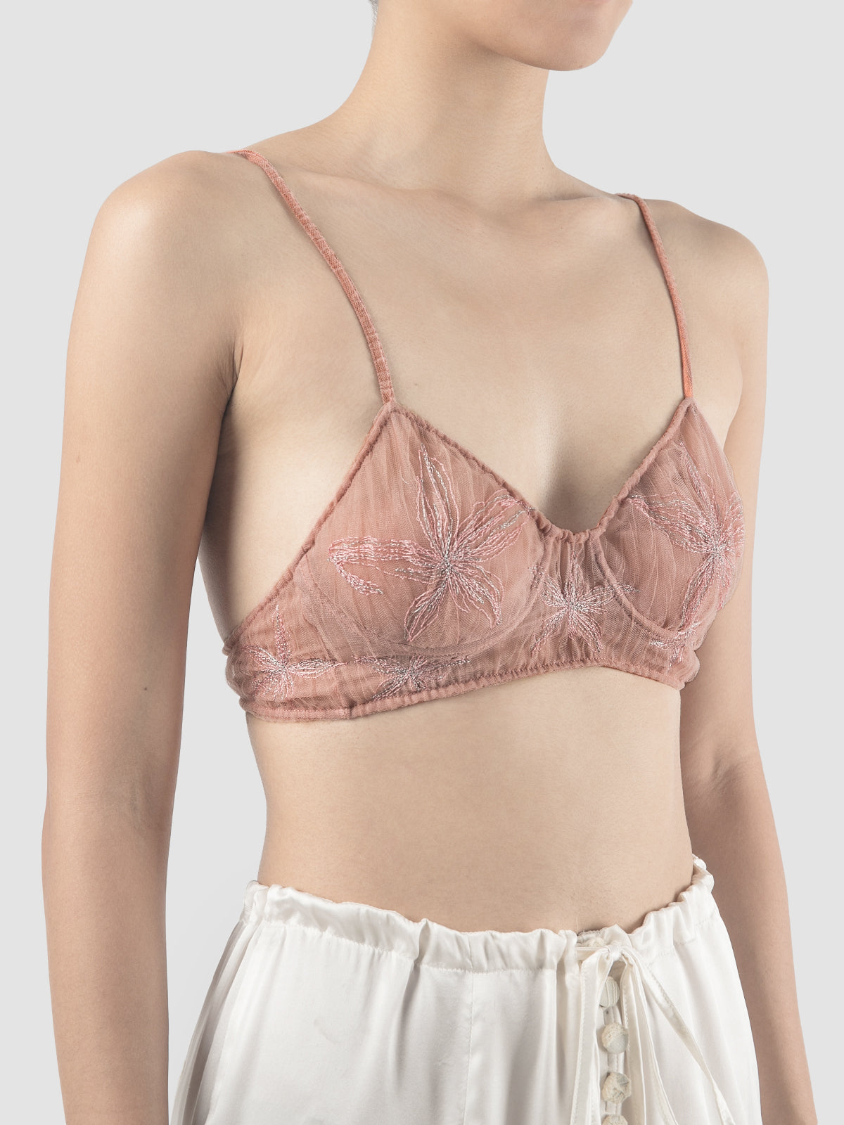 Gorden sheer pink bralette with pink-silver embroidery