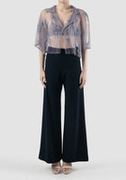 Gorden sheer lilac cropped shirt with lilac-silver embroidery