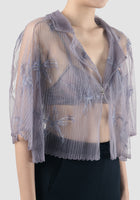 Gorden sheer lilac cropped shirt with lilac-silver embroidery